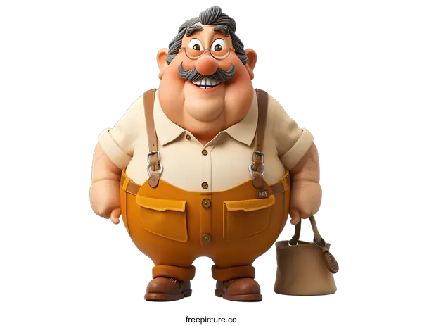 [Transparent Background PNG]Smiling Cartoon Man with Mustache and Glasses