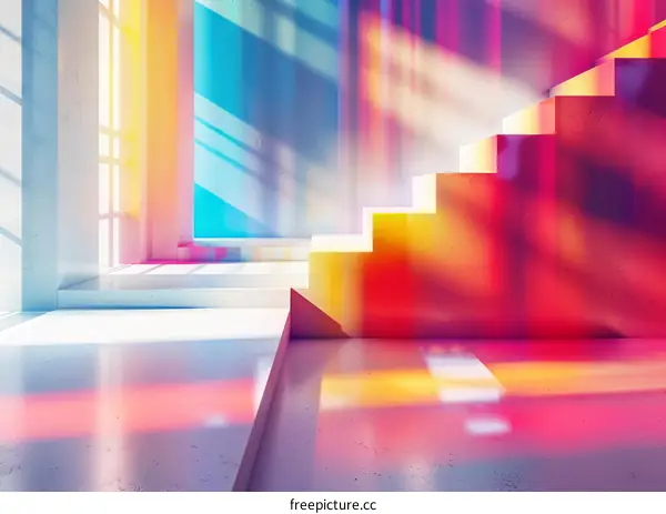 Abstract Staircase with Vibrant Lights