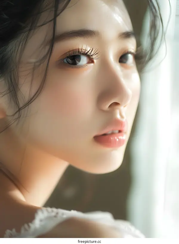 Closeup Portrait of a Young Asian Woman with Soft Makeup