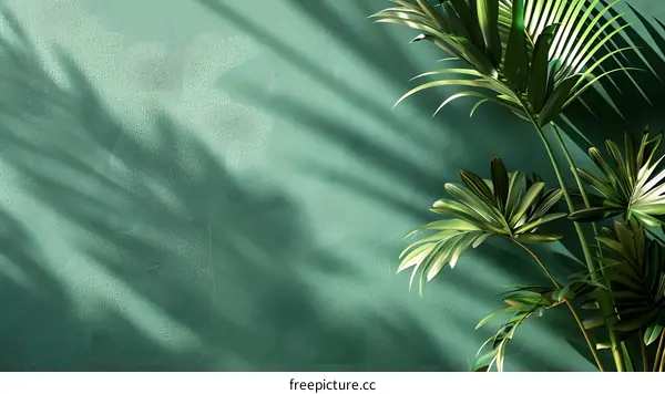 Green Wall With Tropical Leaves