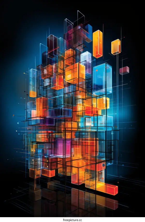 Abstract 3D rendering of a city made of glass blocks