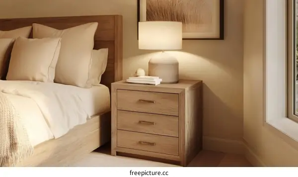 Cozy Bedroom Nightstand with Warm Lighting