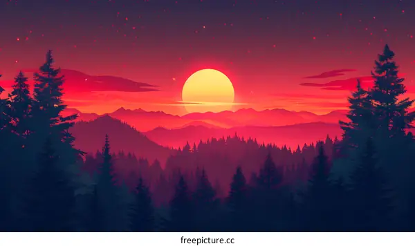A beautiful sunset over a forest