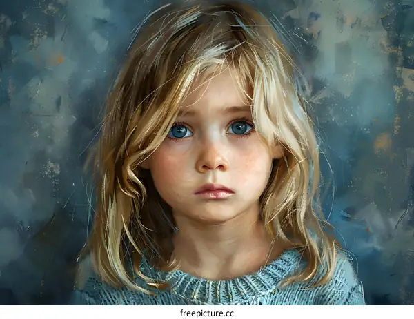 Portrait of a blonde girl with blue eyes