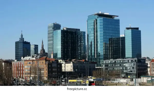 Modern City Skyline with High-Rise Buildings