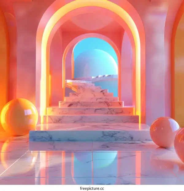 Pink geometric space stairs