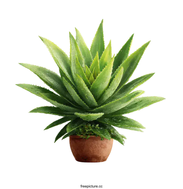 [Transparent Background PNG]Aloe Vera Plant in Pot Isolated on White Background