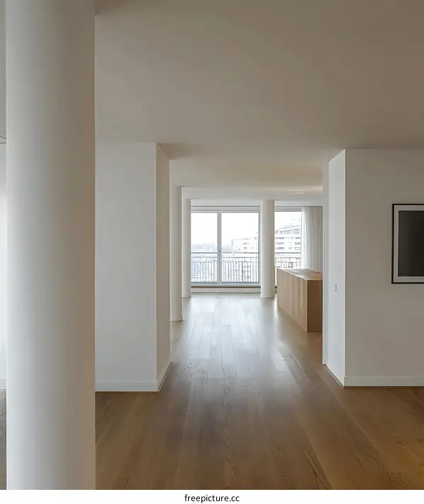 Modern Interior Design Living Room With Wooden Floor And Large Windows