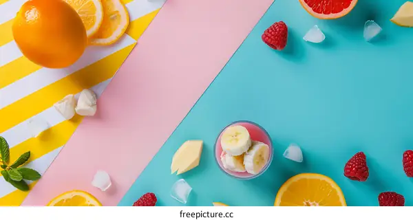 Fresh Fruit Smoothie Ingredients on Colorful Background