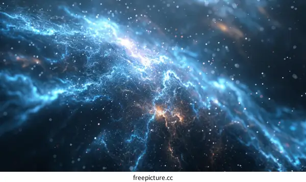 Blue and Orange Space Nebula with Glowing Stars