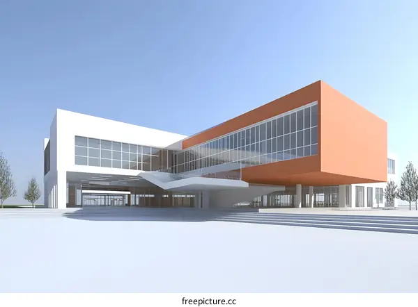 Modern Building Architecture Design With Orange Color