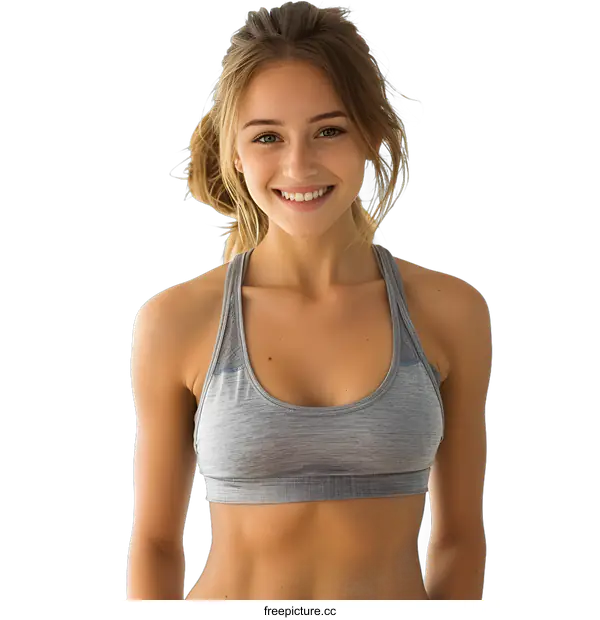 [Transparent Background PNG]Smiling Woman in Sports Bra Posing