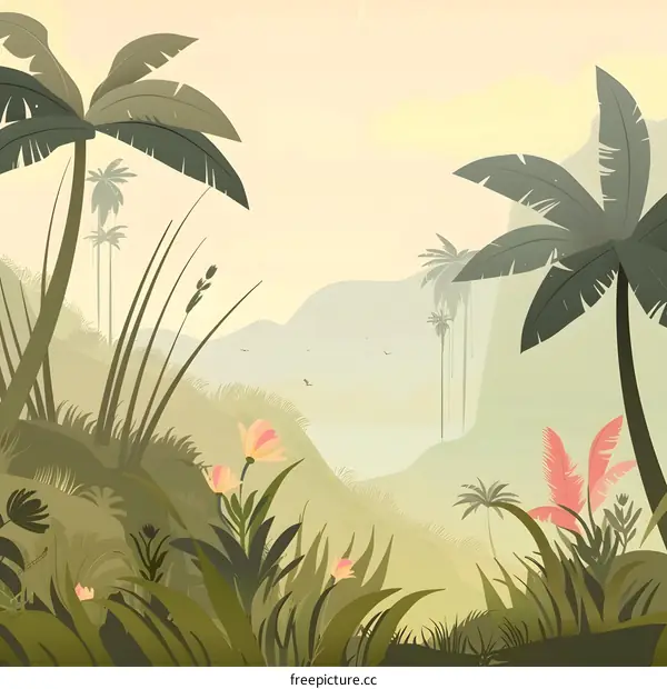 Tropical Jungle Landscape Illustration
