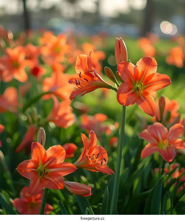 Orange Amaryllis Lilies in a Field
