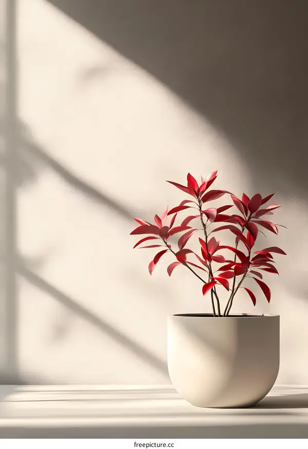 Red Leaf Plant in a White Pot Minimalist Photography