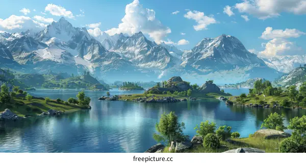 Stunning Natural Scenery of Mountains, Lake and Sky