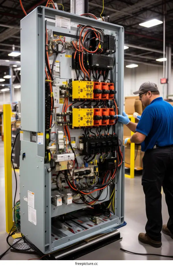 technician works on electrical control panel