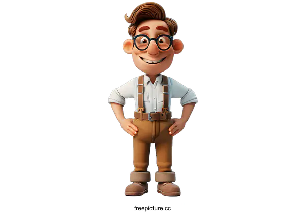 [Transparent Background PNG]Smiling Cartoon Man with Glasses