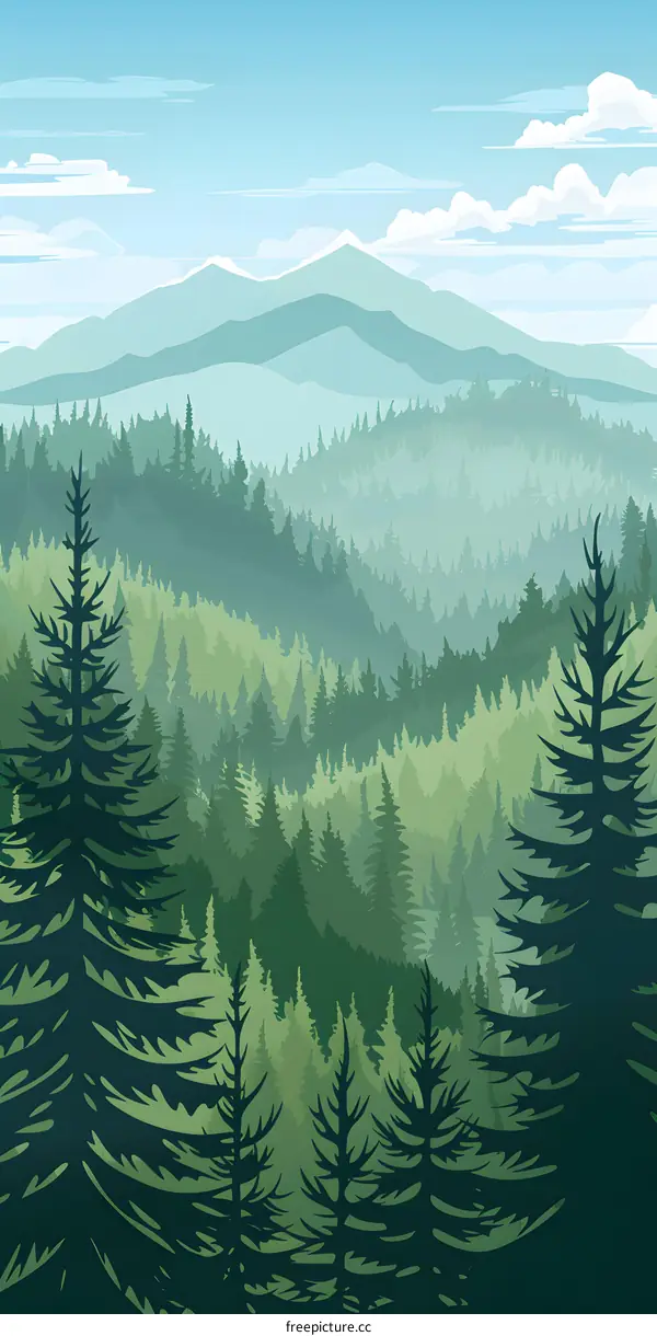 Beautiful Illustration of Mountain Range with Trees