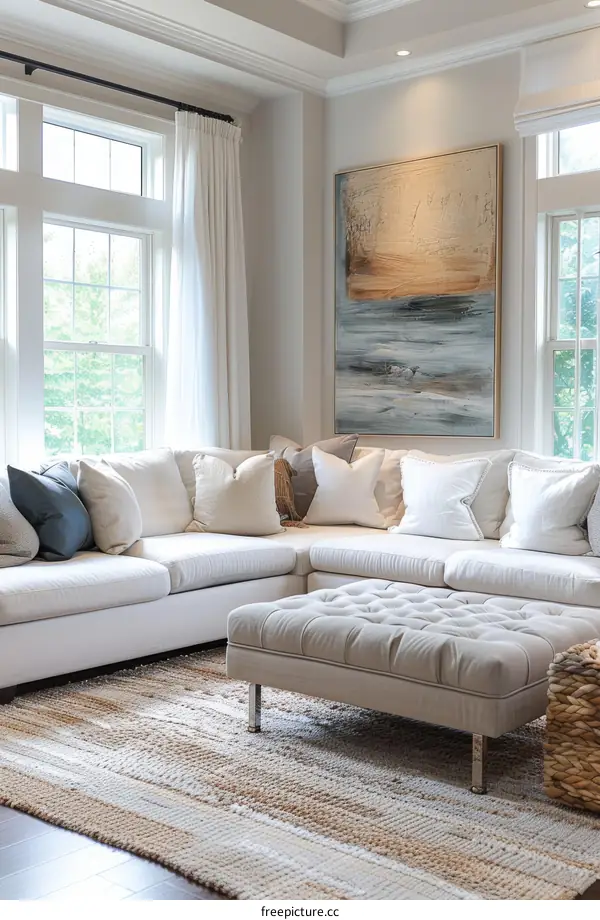 Modern Living Room with Light Beige Area Rug