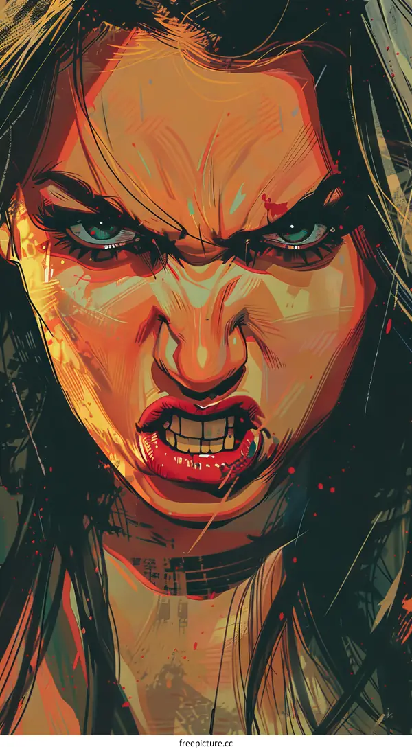 Angry Woman Portrait Digital Art Illustration
