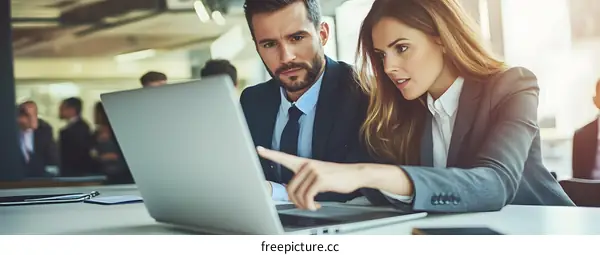 Business Professionals Collaborating on Laptop