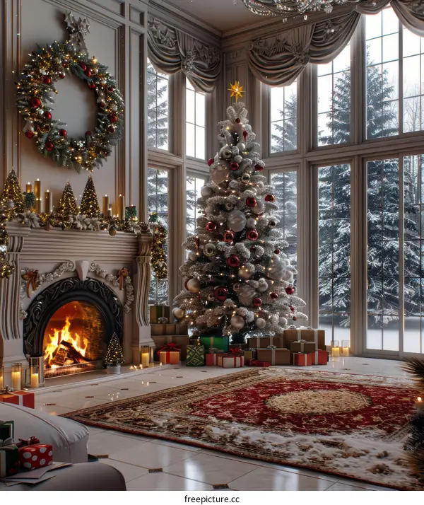 Exquisite Christmas decorations in a luxurious living room