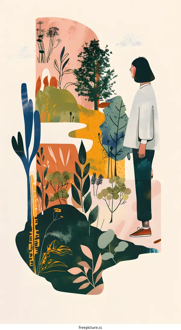 Woman in a Forest Landscape Illustration