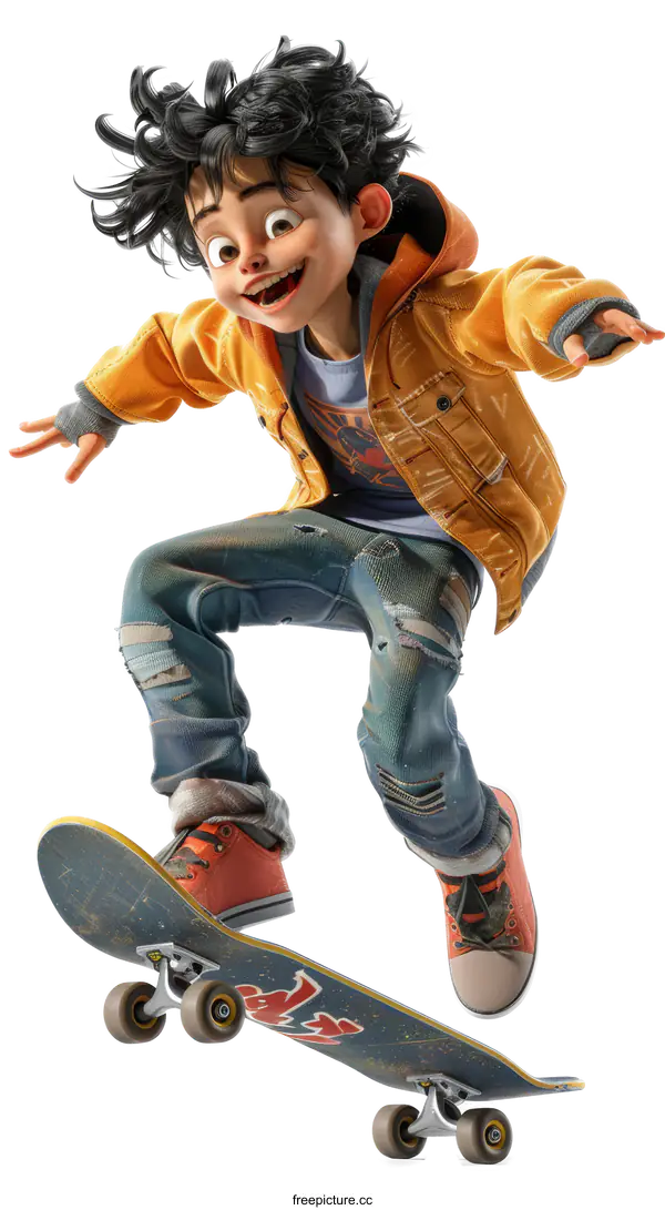 [Transparent Background PNG]Young Boy Skateboarding