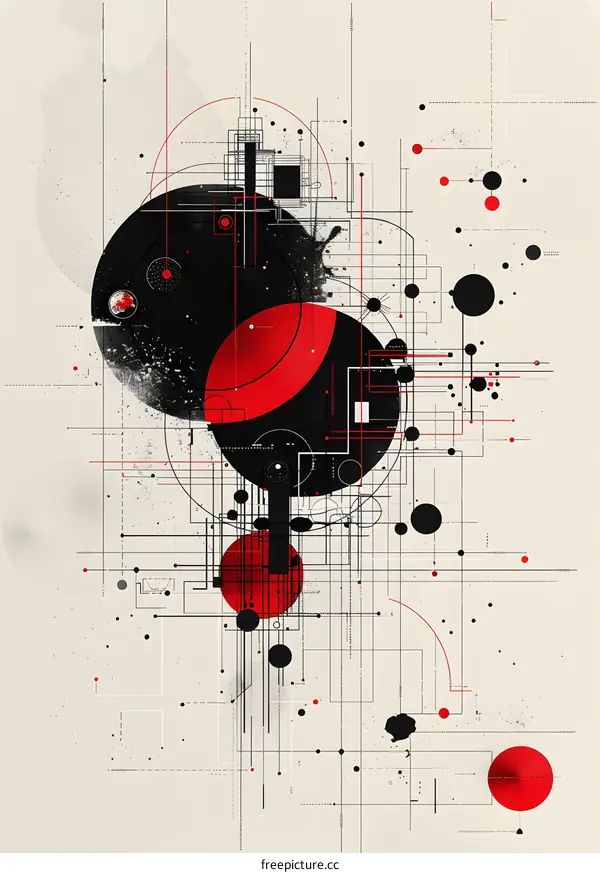 Abstract Geometric Background with Red and Black Shapes
