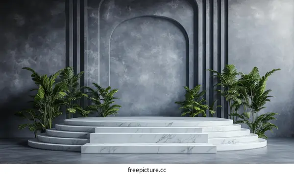 Modern Marble Podium Display with Plants