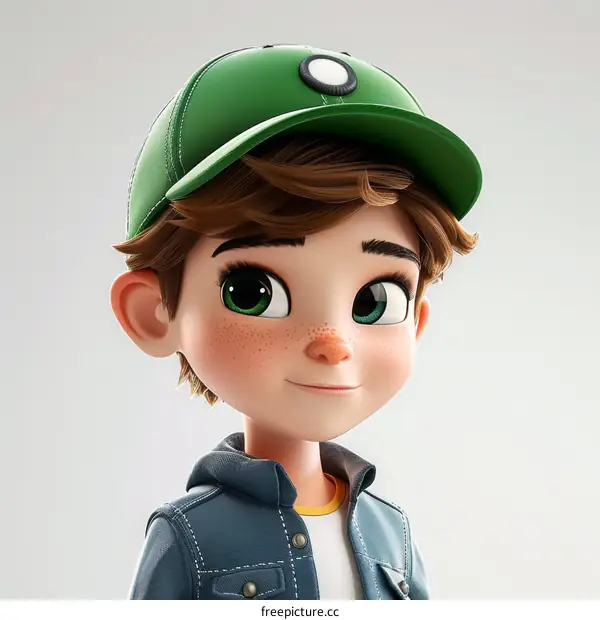 Portrait of a Young Boy with Freckles and Green Eyes