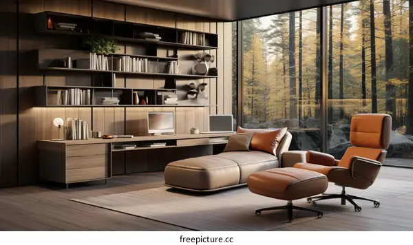 Modern Home Office with Large Windows