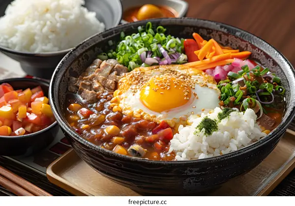 Japanese curry with egg and rice