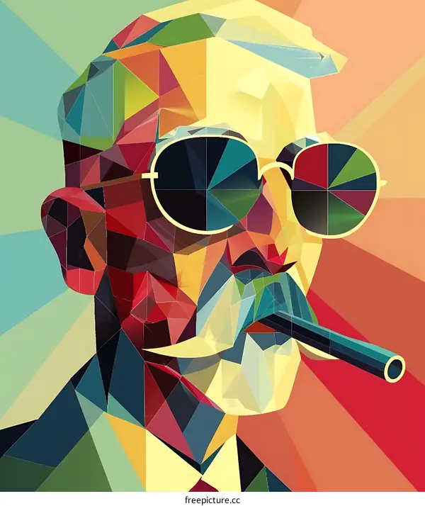 Geometric Portrait of Man with Sunglasses and Cigar