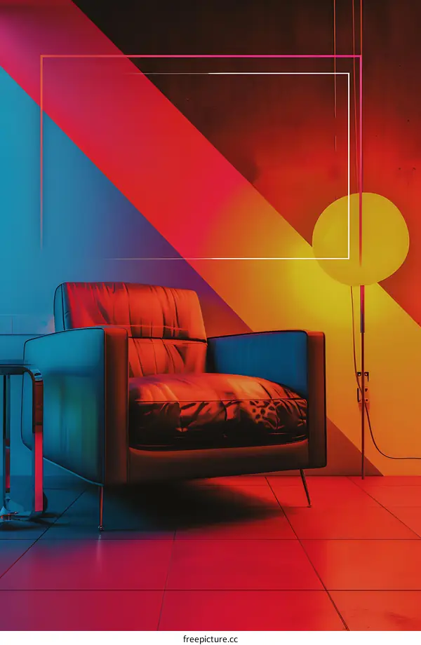 Colorful  Armchair with Geometric Wall in Room