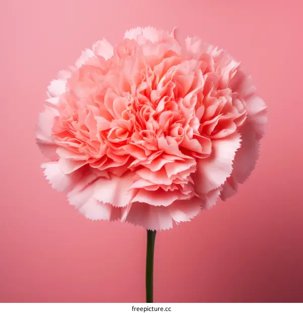 A beautiful pink carnation flower in full bloom against a pink background.