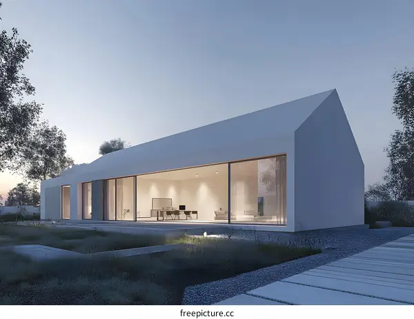 Modern Minimalist House with Large Windows and a Green Lawn