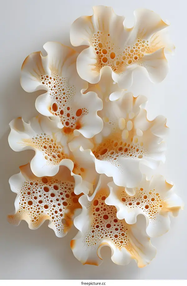 3D printed objects resembling white and orange cauliflower