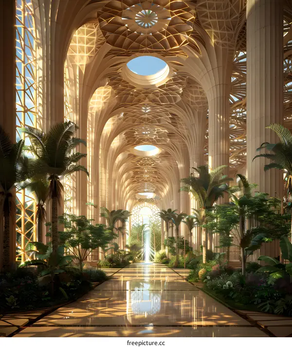 Grand Hall with Palm Trees and Fountain