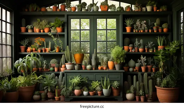 Vibrant Indoor Plant Collection on Shelves and Pots