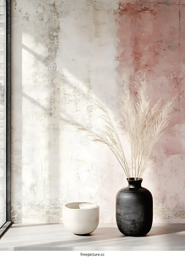Minimalist Interior Design With Dried Pampas Grass And Vases