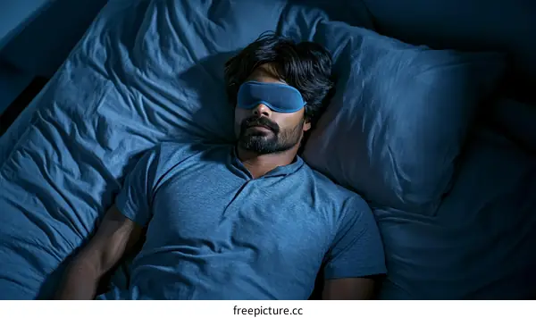 Man Sleeping with Eye Mask in Bed at Night