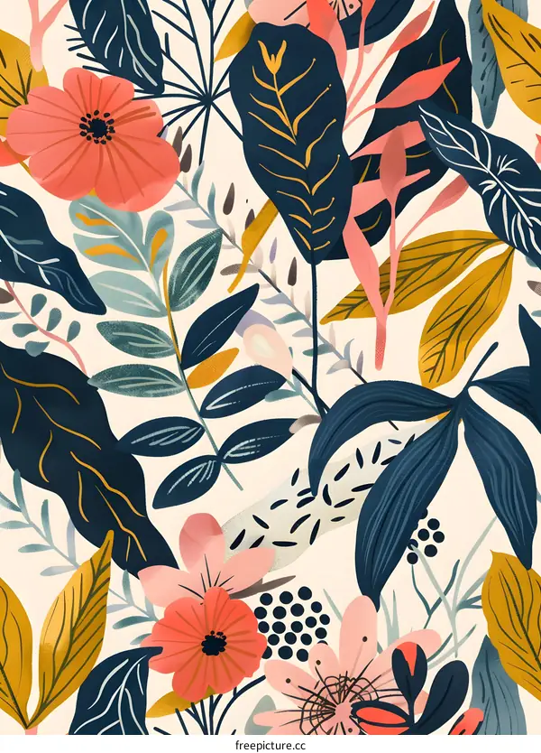 Floral Pattern with Blue Leaves