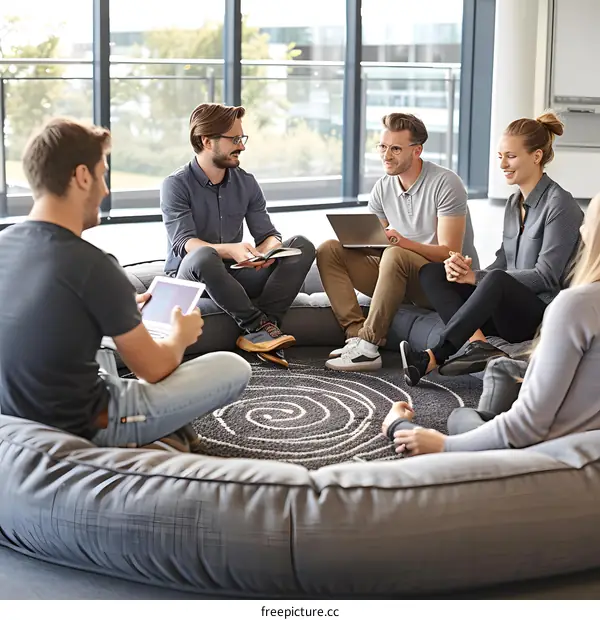 Group of Diverse People Sitting in a Circle During a Meeting