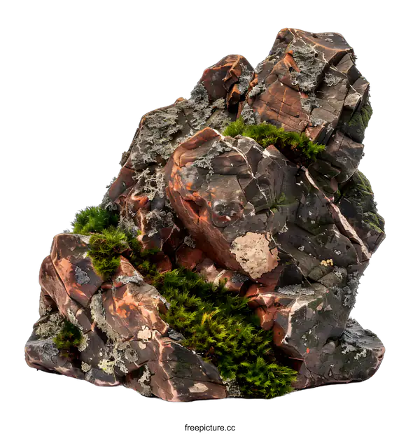[Transparent Background PNG]Close Up of a Rock Formation with Green Moss
