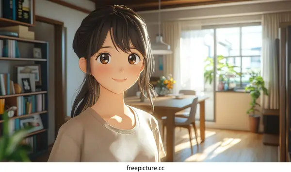Anime Girl in a Cozy Home Illustration
