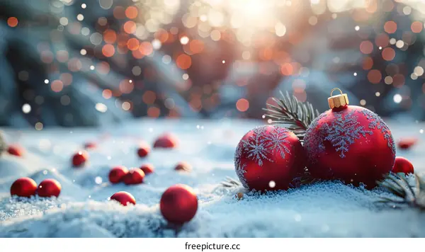 Red Christmas Balls on the Snow