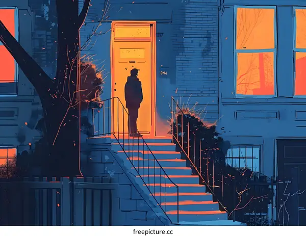 Man Standing At The Doorway Of A Building At Night