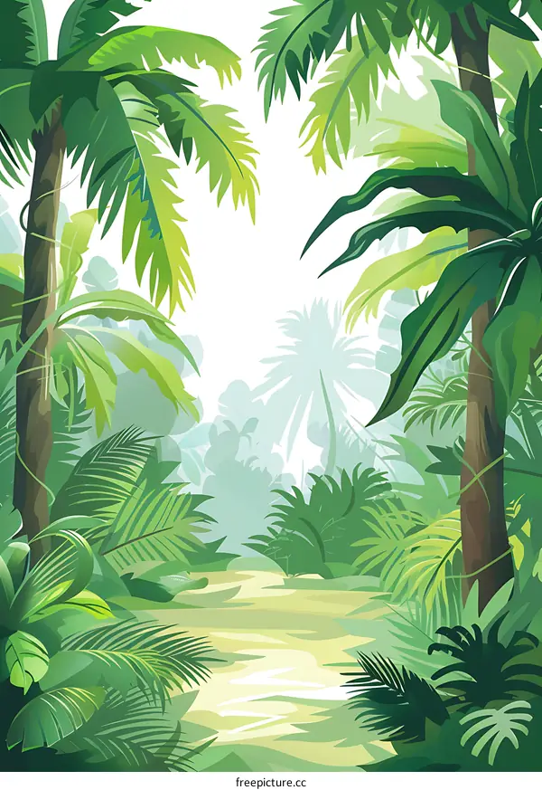 Green Lush Tropical Jungle Illustration